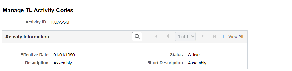 Manage TL Activity Codes page