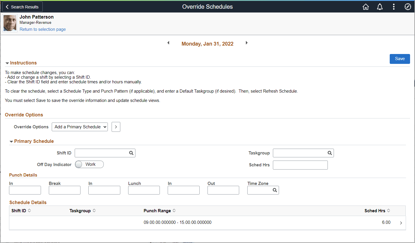 Add a Primary Schedule_Override Schedules page