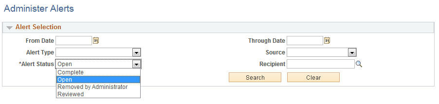 Administer Alerts page Administer Alerts page
