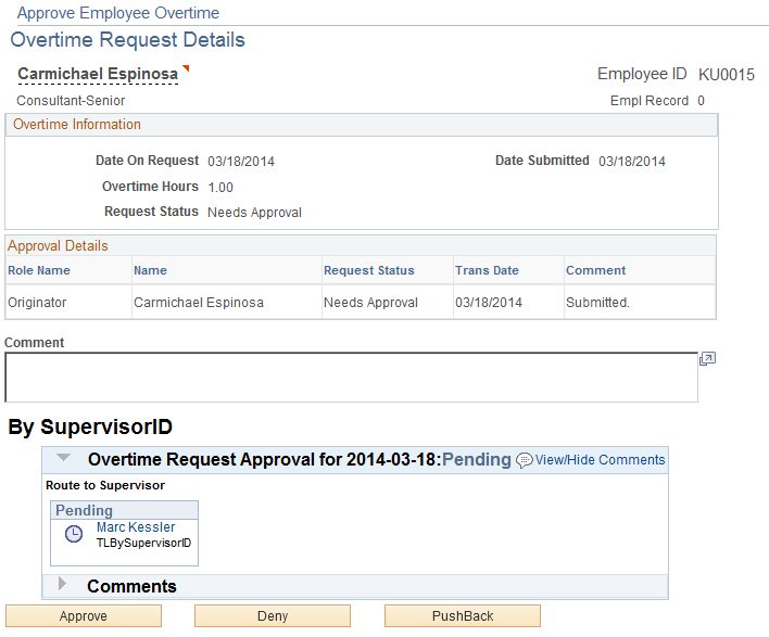 Approve Employee Overtime - Overtime Request Details page Approve Employee Overtime - Overtime Request Details page