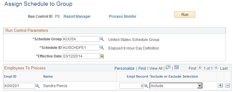 Assign Schedule to Group page Assign Schedule to Group page