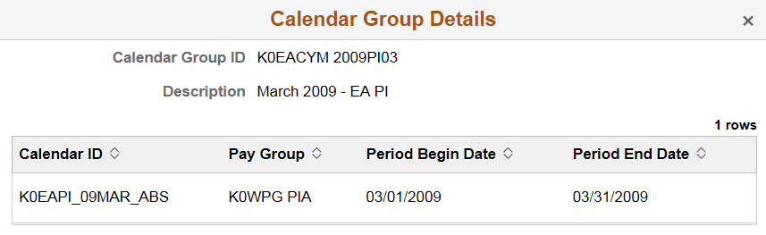 Calendar Group Details page Calendar Group Details page