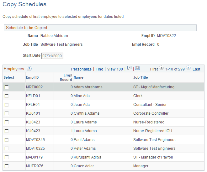 Copy Schedules page