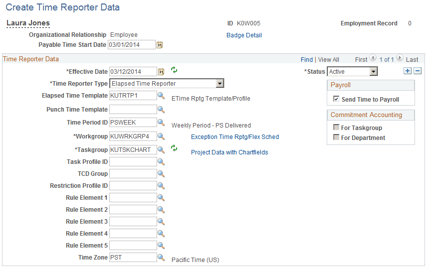 Create Time Reporter Data page Create Time Reporter Data page