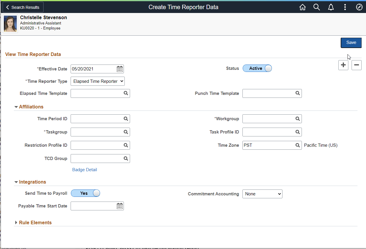 Create Time Reporter Data Page Create Time Reporter Data Page