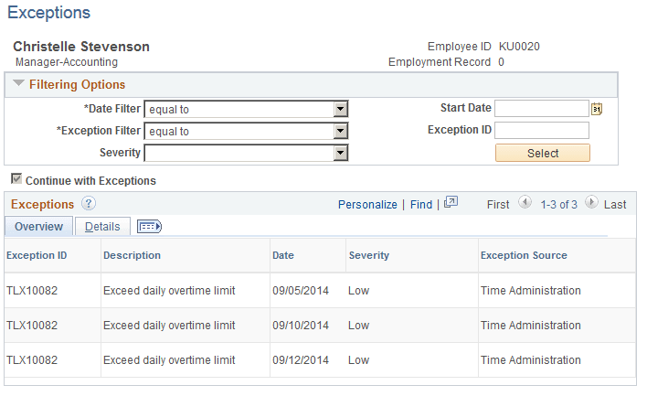Exceptions page Exceptions page