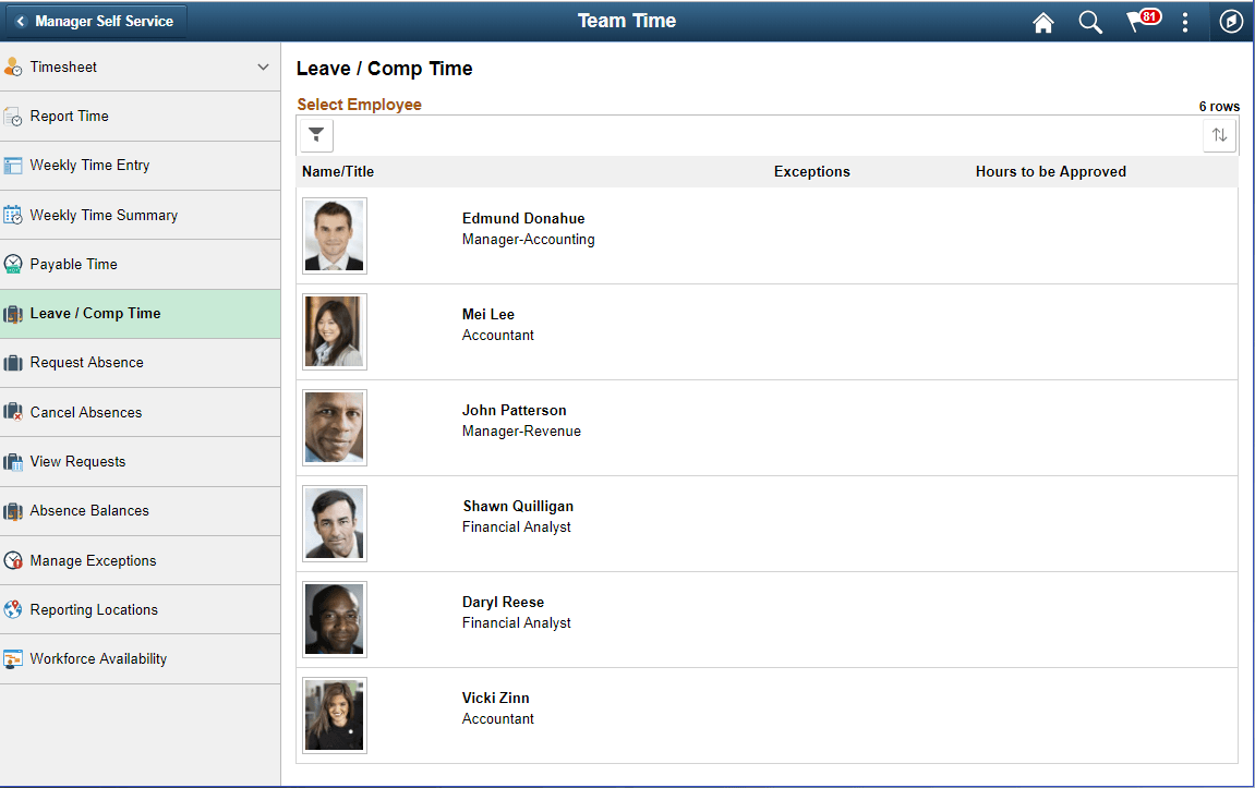 Leave / Comp Time (Select Employee) page Leave / Comp Time (Select Employee) page