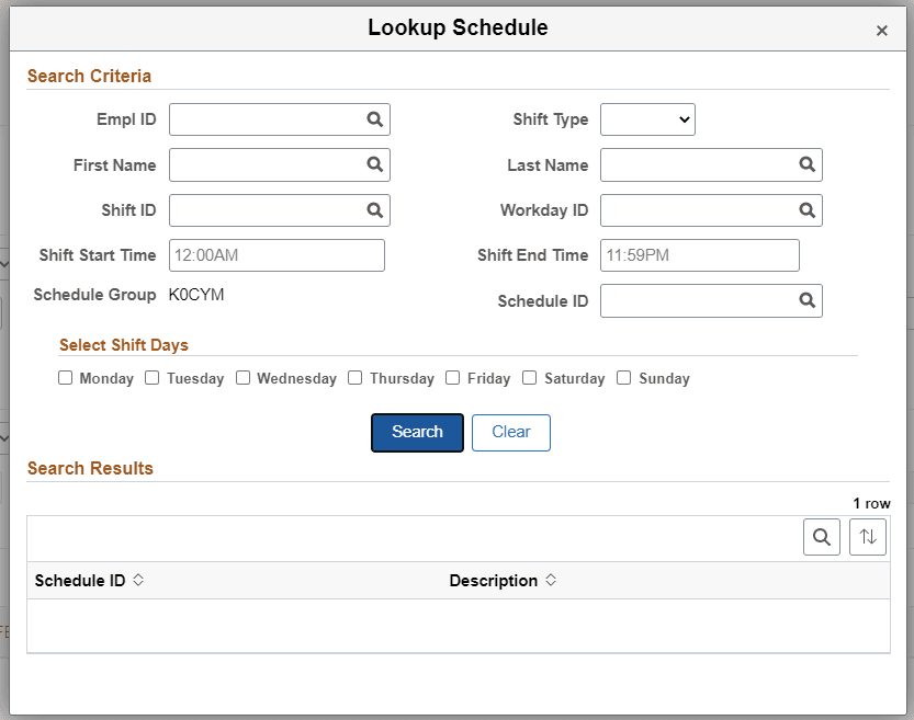 Lookup Schedule