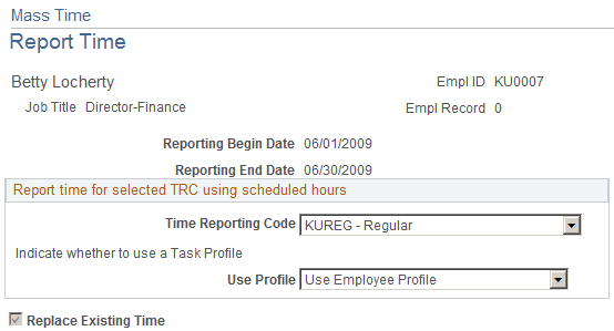 Mass Time - Report Time page Mass Time - Report Time page