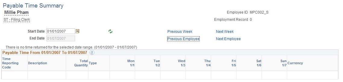 Payable Time Summary page Payable Time Summary page