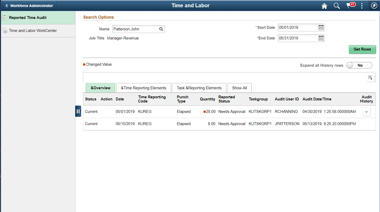Report Time Audit page_Overview tab for Elapsed Report Time Audit page_Overview tab for Elapsed