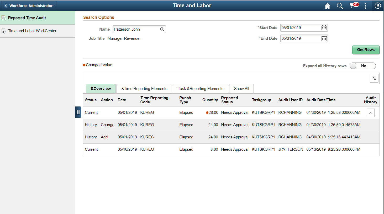 Report Time Audit page_Overview tab with history for Elapsed Report Time Audit page_Overview tab with history for Elapsed