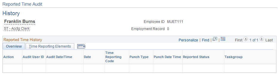 Reported Time Audit - History page Reported Time Audit - History page