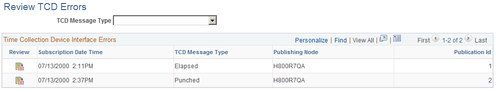 Review TCD Errors page Review TCD Errors page