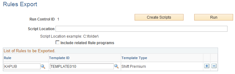 Rules Export page Rules Export page