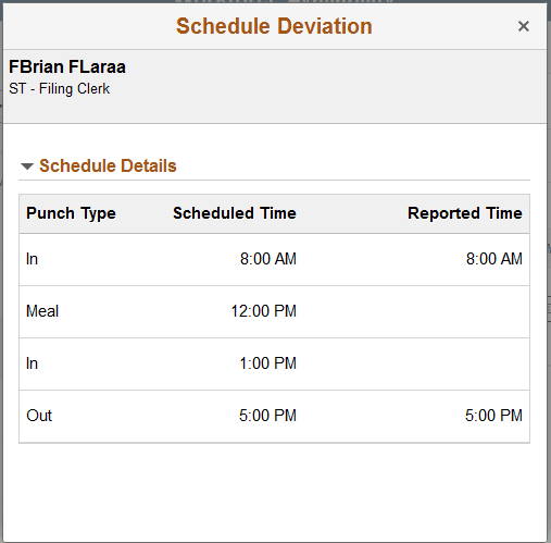 Schedule Deviation daily drill down details Schedule Deviation daily drill down details
