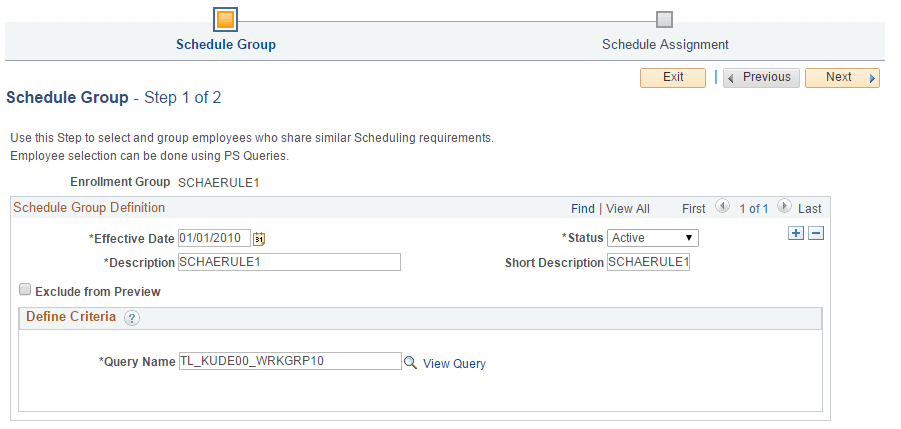 Schedule Group page