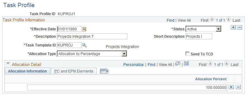 Task Profile page
