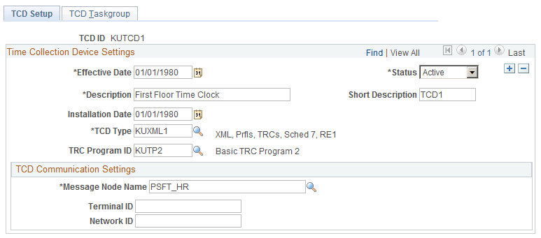 TCD Setup page