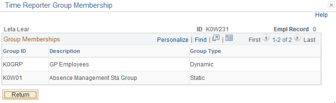 Time Reporter Group Membership page Time Reporter Group Membership page
