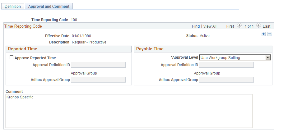 Time Reporting Codes - Approval and Comment page Time Reporting Codes - Approval and Comment page
