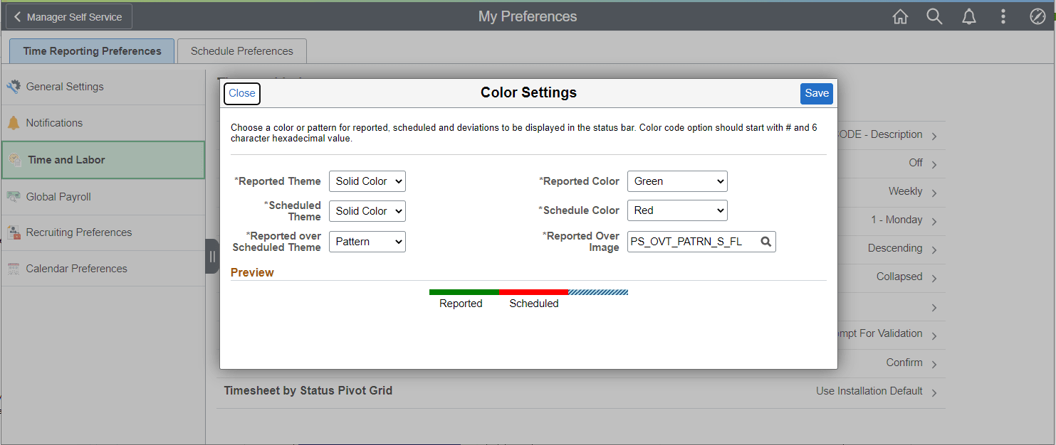 Color Settings page Color Settings page