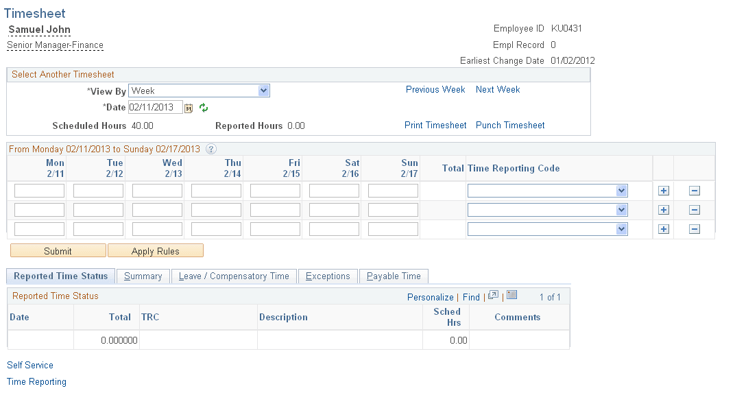 Timesheet page