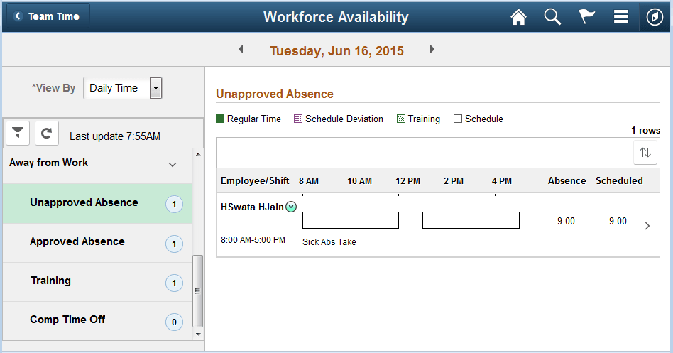 Unapproved Absence daily Page Unapproved Absence daily Page