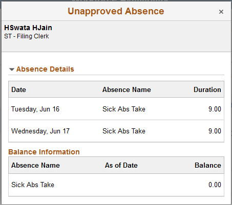 Unapproved Absence weekly drill down Unapproved Absence weekly drill down
