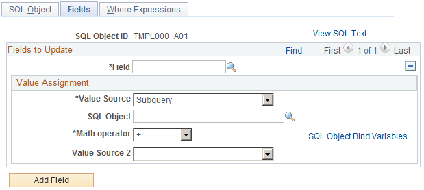 Update Fields page Update Fields page