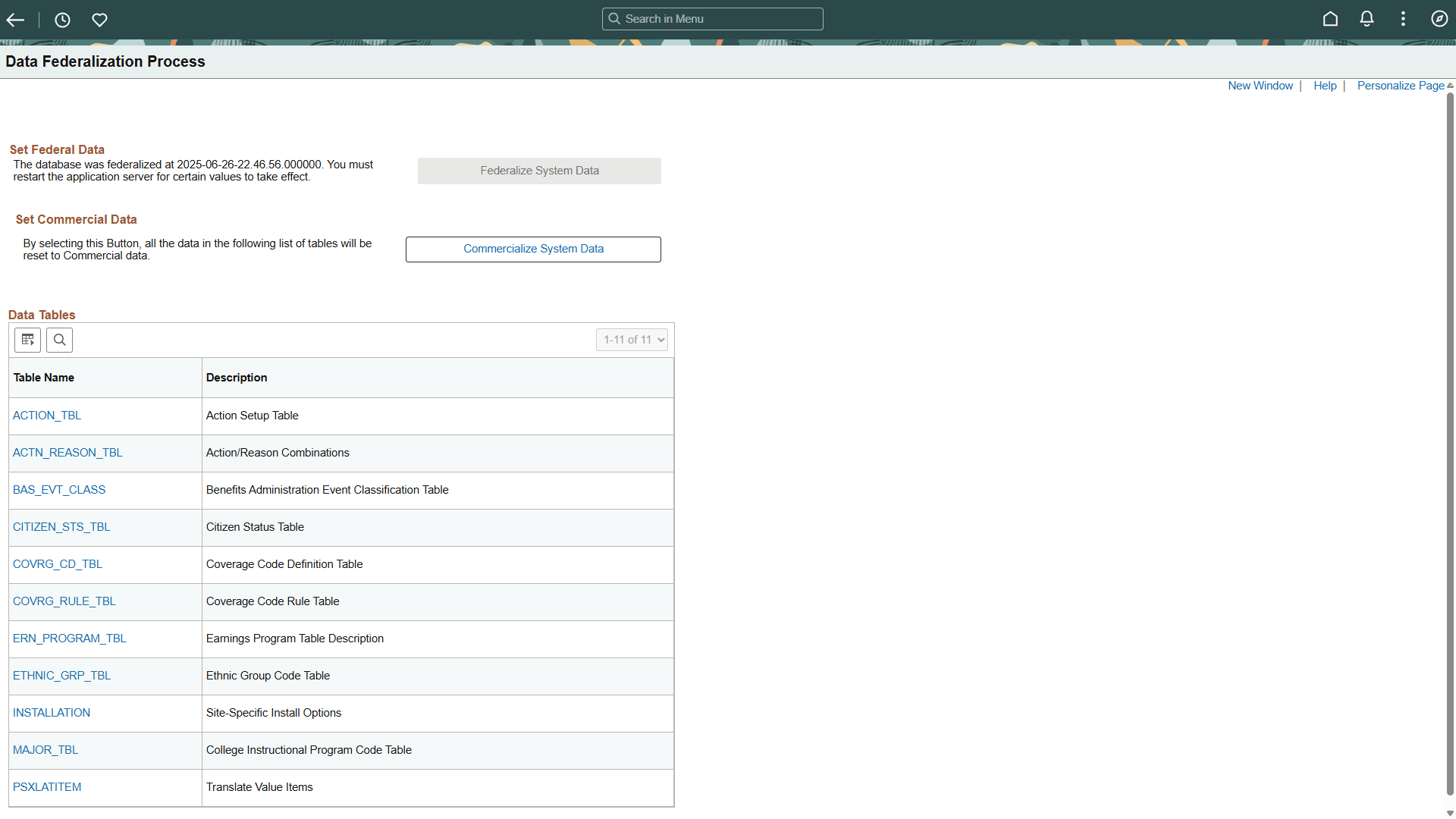 Data Federalization Process Page