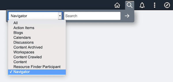 Global Search Bar displaying the delivered Search Groups Global Search Bar displaying the delivered Search Groups
