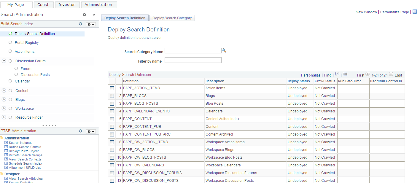 Deploy Search Definition page