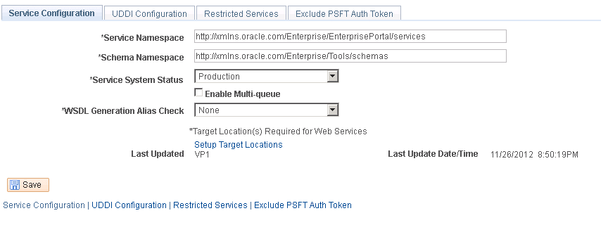 Service Configuration Page
