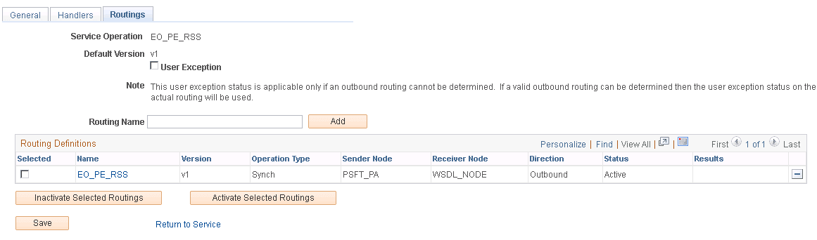 Service Operations - Routings page for EO_PE_RSS