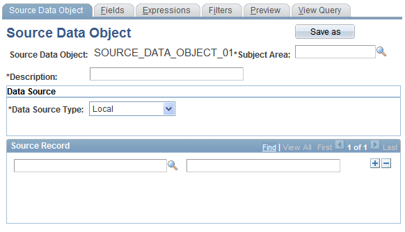Source Data Object page Source Data Object page