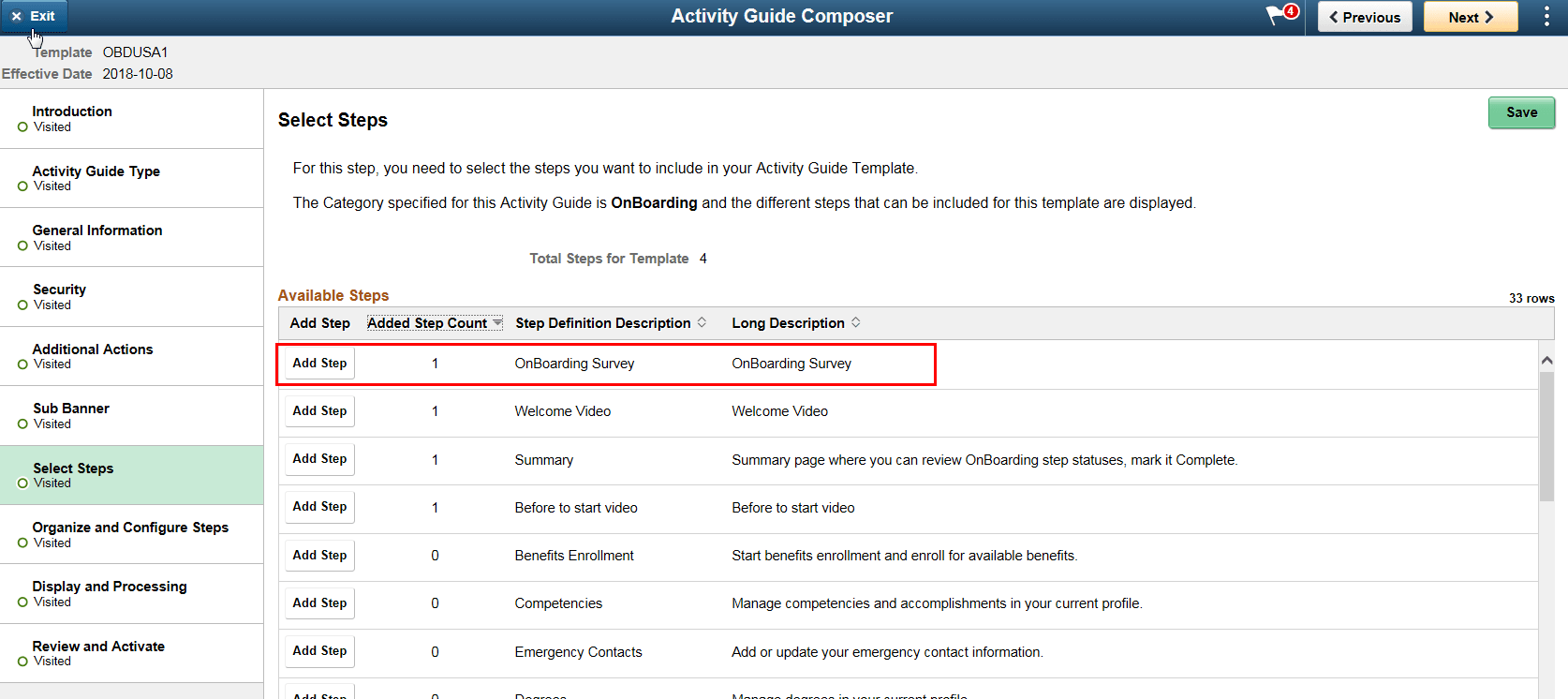 Activity Guide Composer Select Step Activity Guide Composer Select Step