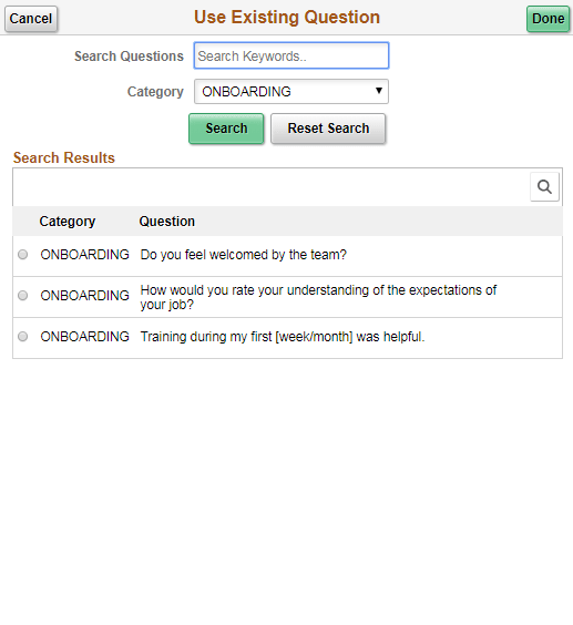 Use Existing Question page Use Existing Question page