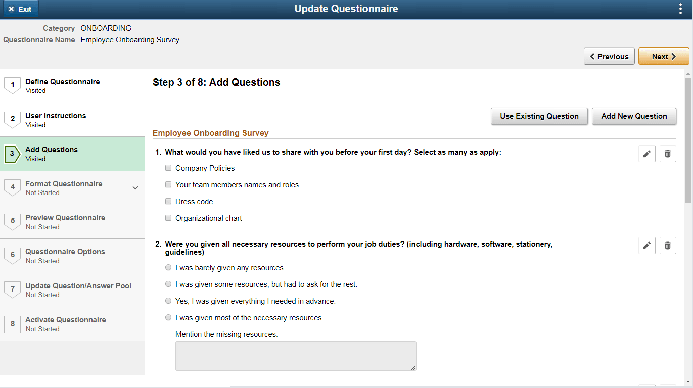 Add Questions page Add Questions page