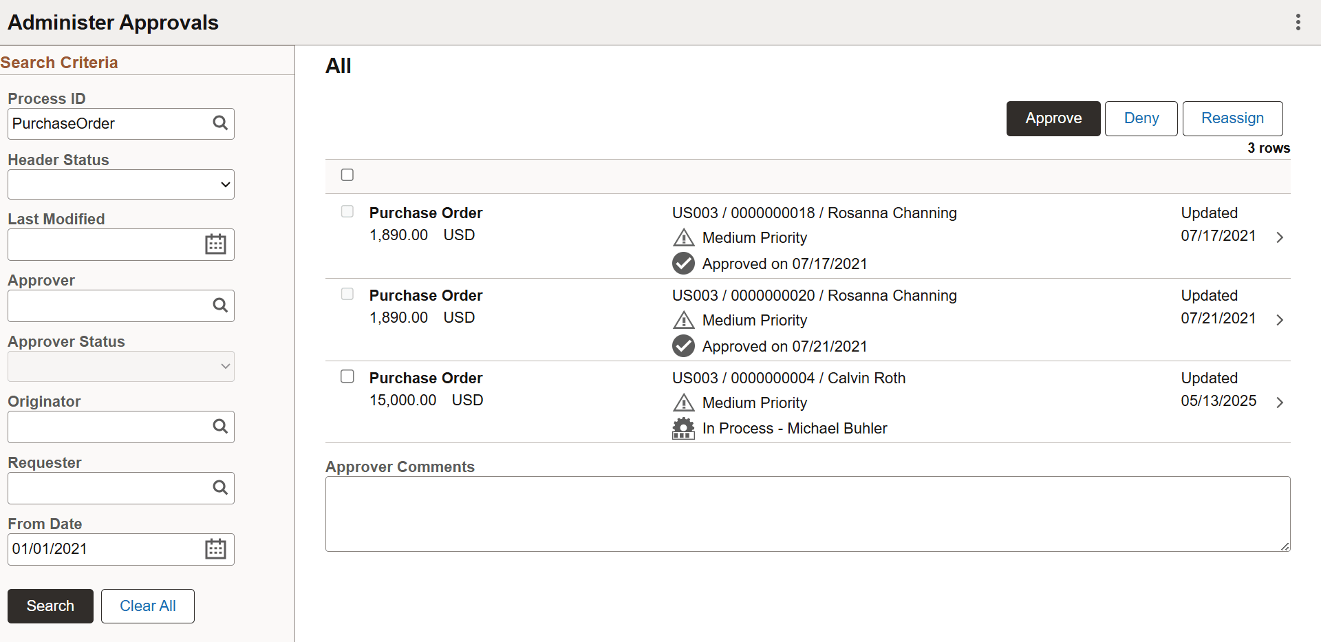 Administer Approvals page