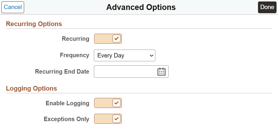 Advanced Options page Advanced Options page