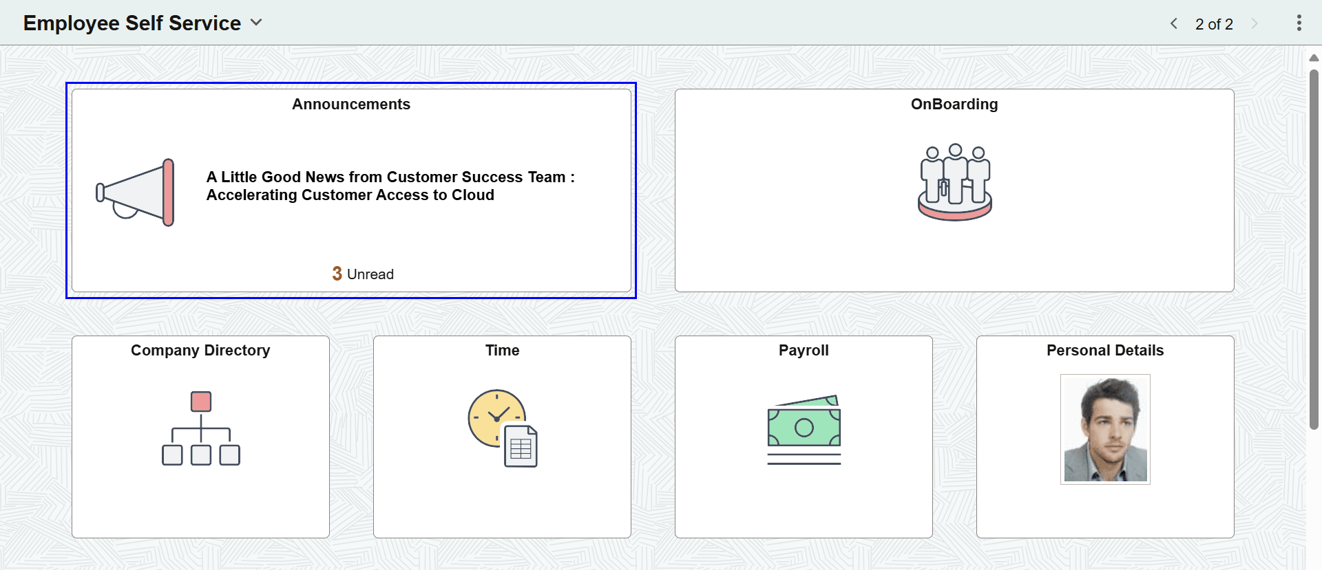 Announcements tile on a homepage