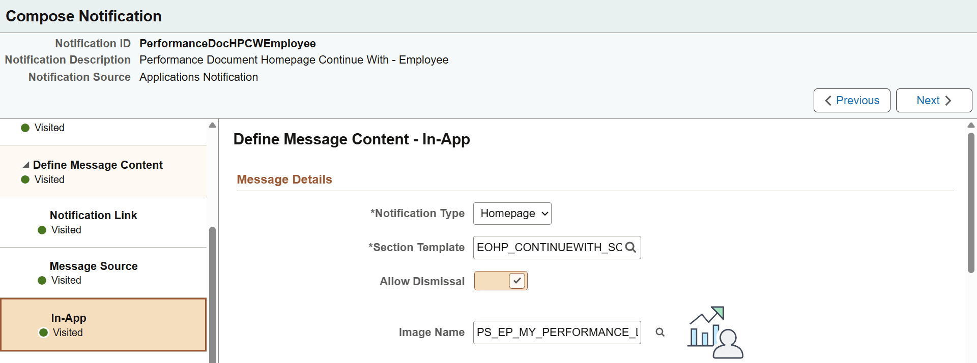 Compose Notification - Define Message Content - In-App page (with Custom Text source, Homepage type) (1 of 3)