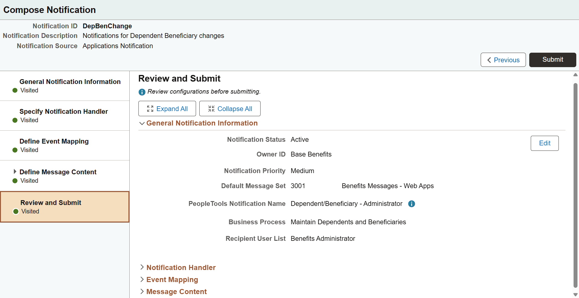 Compose Notification - Review and Submit page