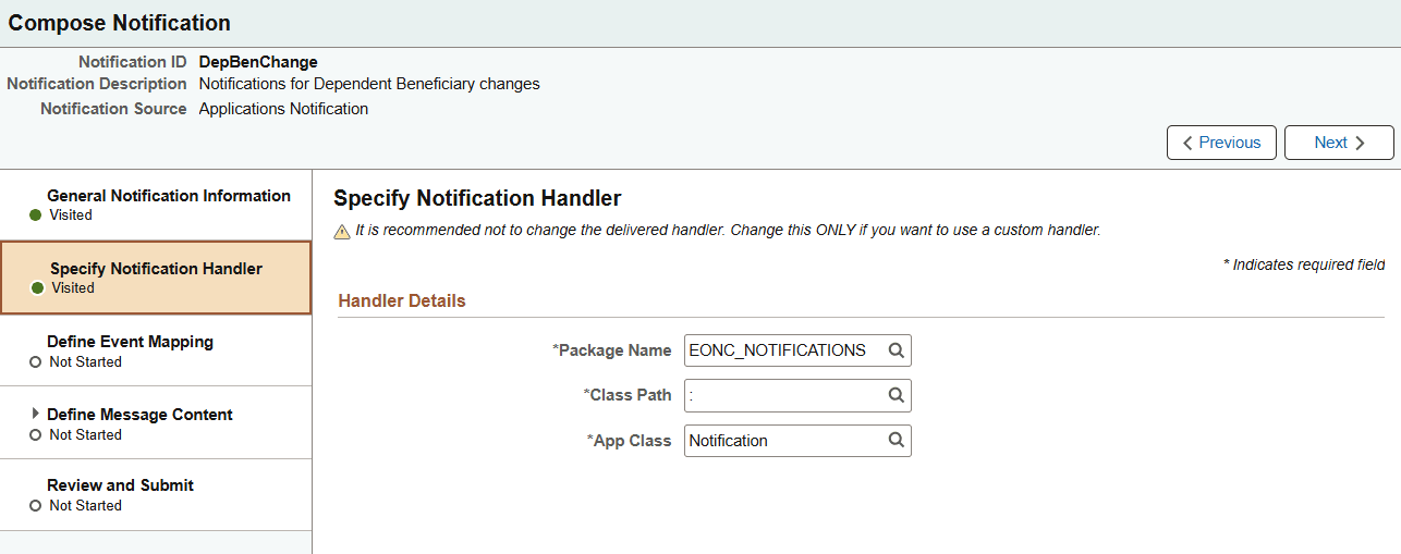 Compose Notification - Specify Notification Handler page