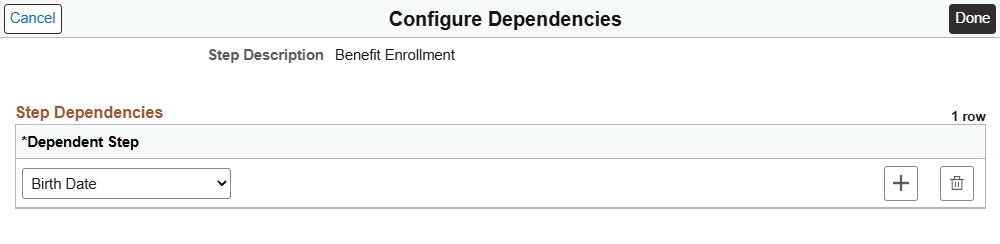 Configure Dependencies page Configure Dependencies page