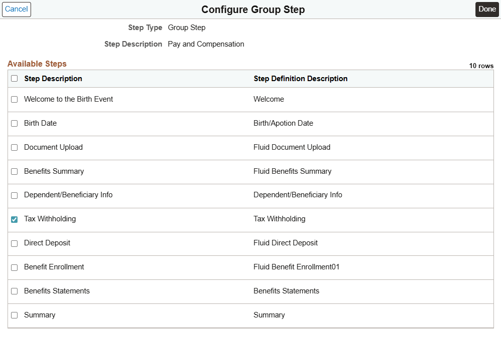 Configure Group Step page Configure Group Step page