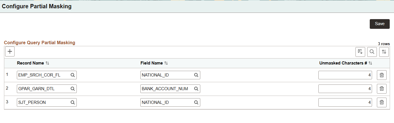 Configure Partial Masking page