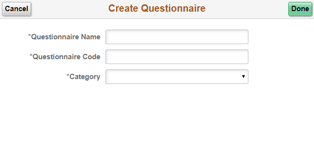 Create Questionnaire page Create Questionnaire page