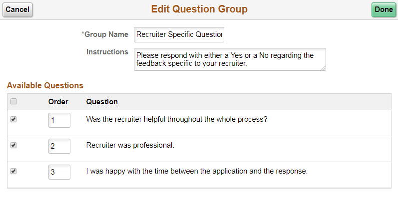 Edit Question Group page Edit Question Group page